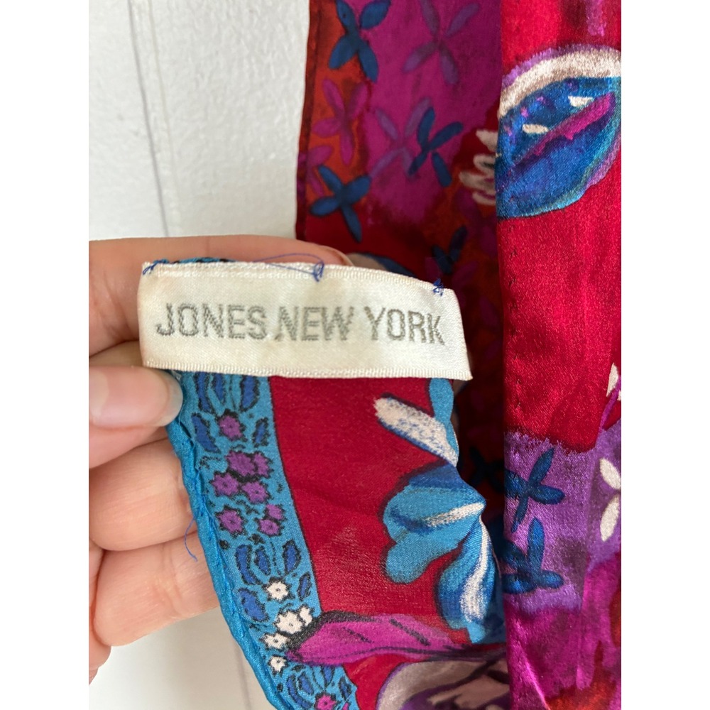 Jones New York Silk Scarf Set 2 Floral Red Brown Ombre Made in Japan Vintage - Picture 4 of 10